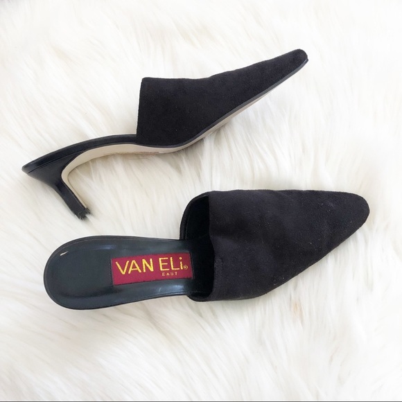 Vaneli Black Pointed Toe Heeled Mules Size 7 - Picture 1 of 6